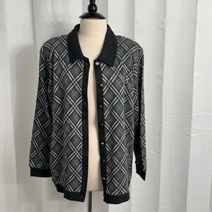 Eccotoo Women's Vintage Long Sleeve Plaid Knit Cardigan